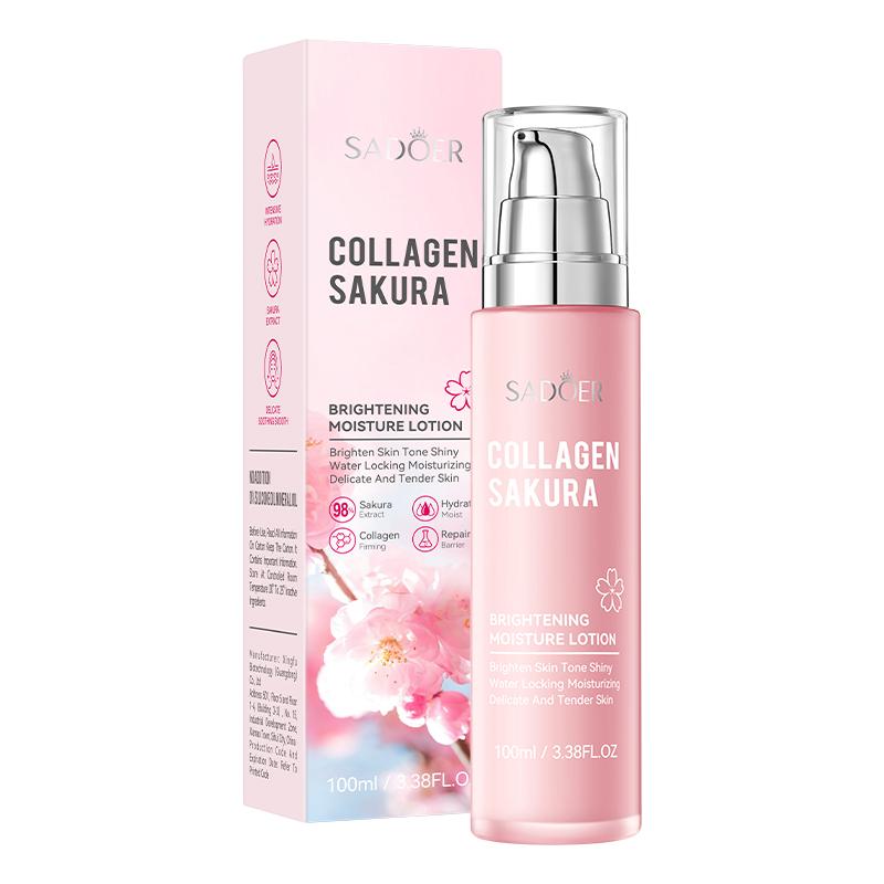 Collagen Sakura Brightening Moisture Lotion,Brighten Skin Tone Shiny Water Locking Moisturizing Delicate And Tender Skin-3.38FL.OZ