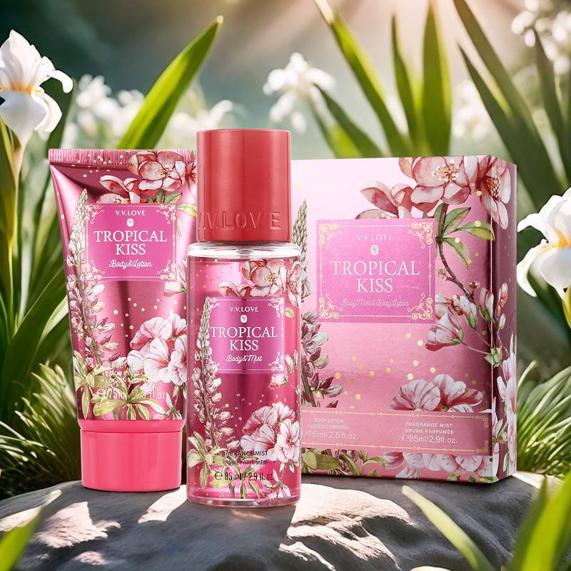 Fresh Floral Mist & Lotion Set,Fragrance Duo Christmas  Gift Set Notes of Satin pomegranate, lily petals, fresh peach,Fine Fragrance Mist 85ml Body Lotion 75ml