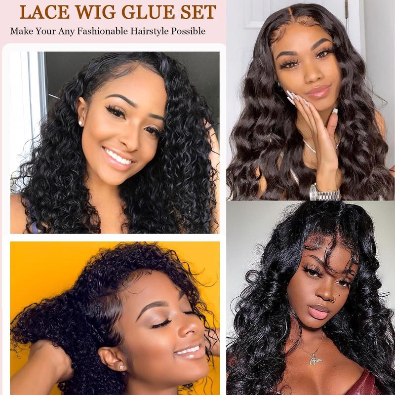 Lace Front Wig Adhesive Kit with Strong Hold, Includes Wig Glue Remover, Hair Wax Stick, Edge Control Gel, and Elastic Band for Easy Hair Styling