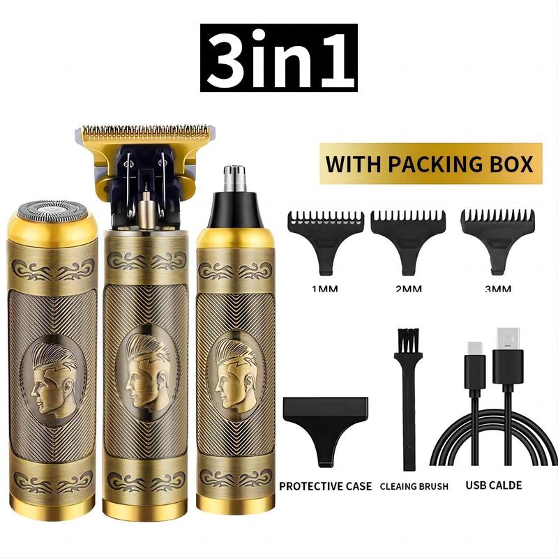 3 In 1 Electric Hair Clipper, 1 Set Hair Clipper & Beard Trimmer & Nose Hair Trimmer Replaceable Head & Limit Head & USB Cable & Brush, Professional Hair Trimmer for Men