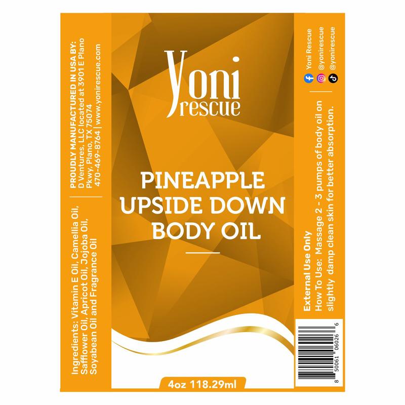 Pineapple Upside Down Body Oil, 4oz, with Apricot, Jojoba, Avocado Oils & Vitamin E Oil, Fast-Absorbing, Nourishes and Hydrates Skin, Skin Repair, Body Care, Ideal for All Skin Types, Tropical Fragrance Moisturizer by Yoni Rescue