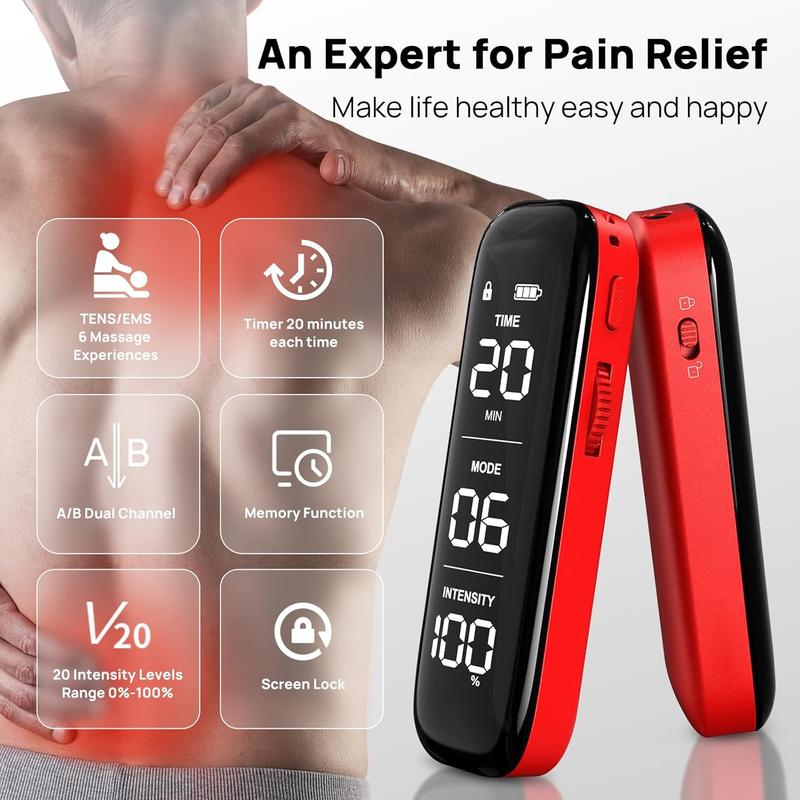 TENS Unit Muscle Stimulator,Dual Channel,Upgrade 6 Modes 20 Levels Intensity,Compact and Rechargeable TENS EMS Machine for Pain Relief,One-Key Intensity Control for Physical Therapy Shoulder Recovery