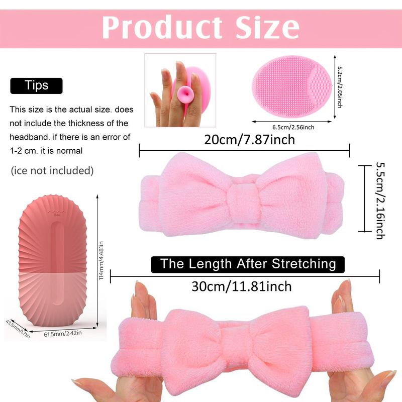 Ice Face Roller & Bowknot Headband & Facial Cleansing Brush Set, 3 Counts set Face Care Tool Set, Portable Washing Face Massage for Skincare