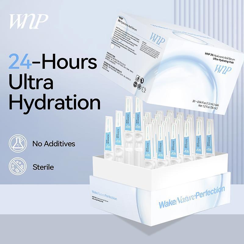 2pcs WNP Ultra-Hydrating Serum-1.2ml*30-Vegan, 3% Hyaluronic Acid Glass Skin Single,Single-use vial, facial moisturizing and nourishing serum, comfortable skin care