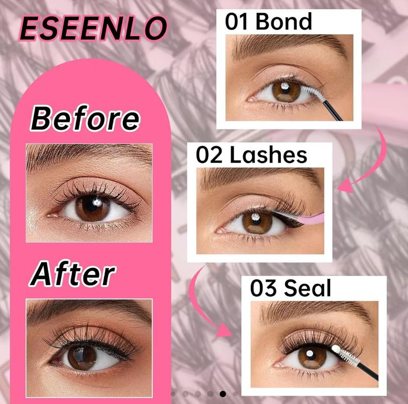 ESEENLO LASH Waterproof Lash Kit 320 PCS natural look Long lasting Individual Lashes Beginner Friendly Eyelashes with Tweezers Bond&Seal Extensions at Home thick lash kit individual lash extensions Fluffy Natural