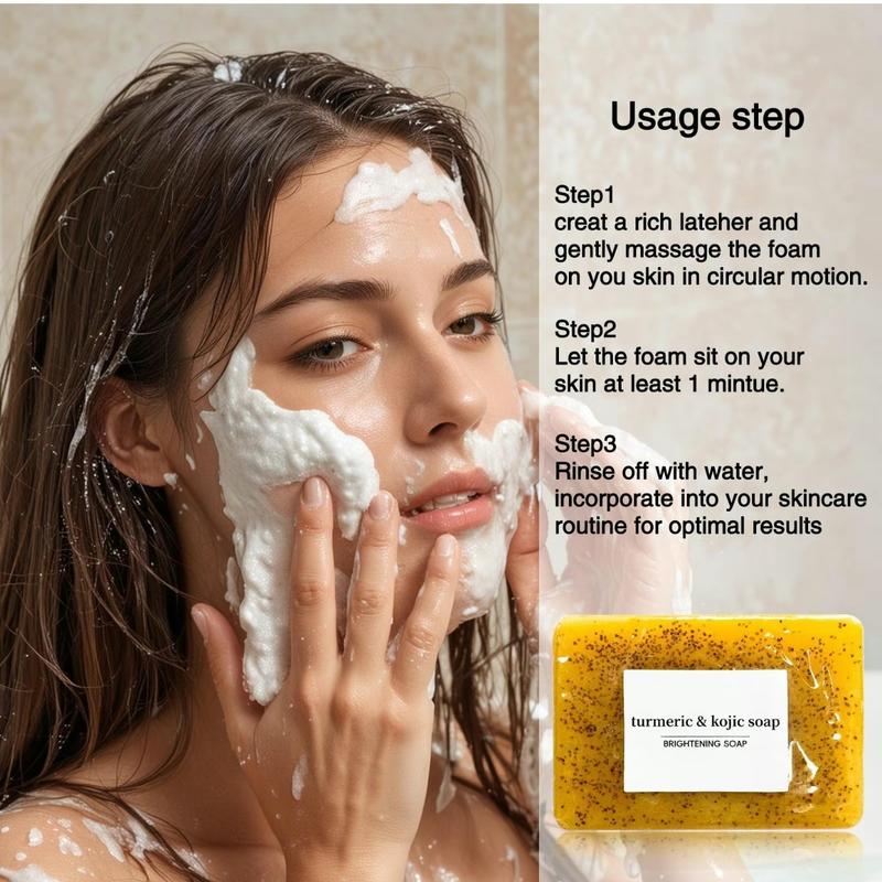 3PCS Lemon Turmeric & Kojic Acid Soap Bar, Face & Body Wash, Dark Spot Reducer, Daily Skin Cleanser Sets for Acne-prone Skin, Moisturizing Gentle Kojic Acid Soap Bar Set with Soap Saver Bags, Christmas, Fall