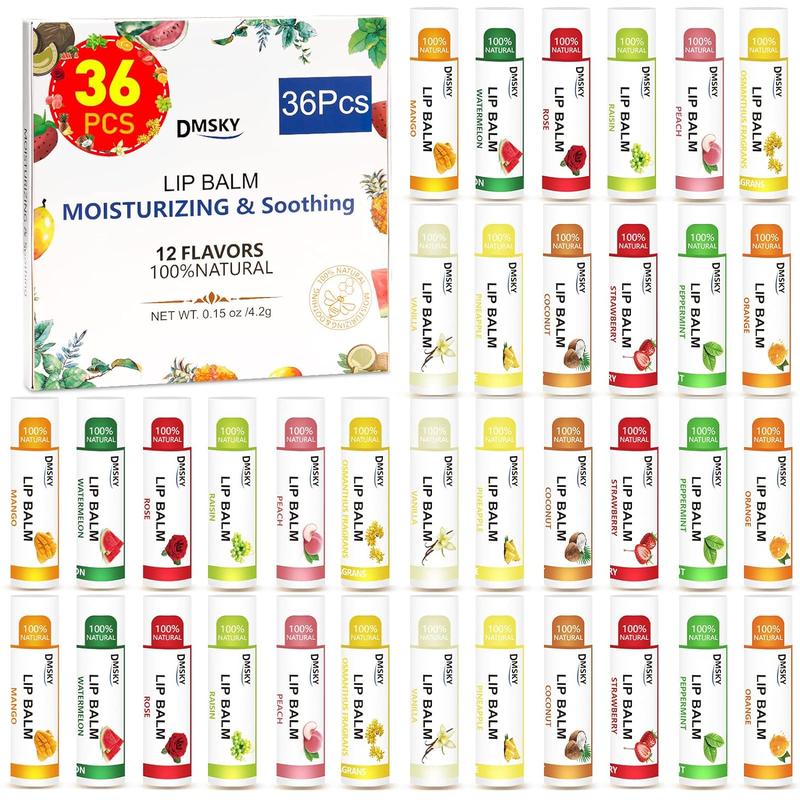 36 Pack Lip Balm, Natural Lip Balm Bulk with Vitamin E and nut Oil, Moisturizing Soothing Chapped Lips, Gifts for Women Stocking Stuffers Party Favors