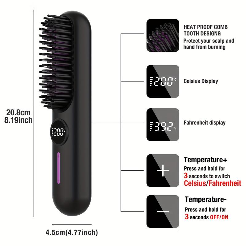 Travel-Ready Cordless Hair Straightener Brush | 2024 Upgrade with 9600mAh Battery, 7 Heat Settings & Anti-Scald Design | Lightweight & USB Rechargeable for Effortless Styling Anywhere!