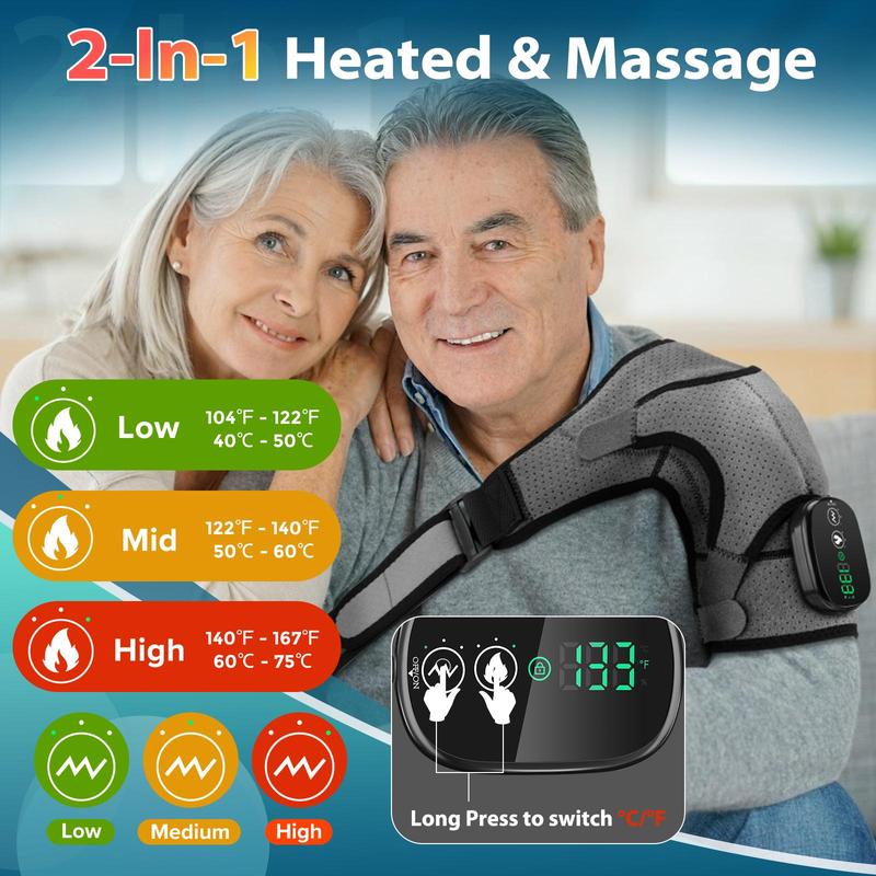 Shoulder Massager, 3-speed Heating & 3-speed Vibration Massage Shoulder Pad, Portable Shoulder Massager for Home & Travel