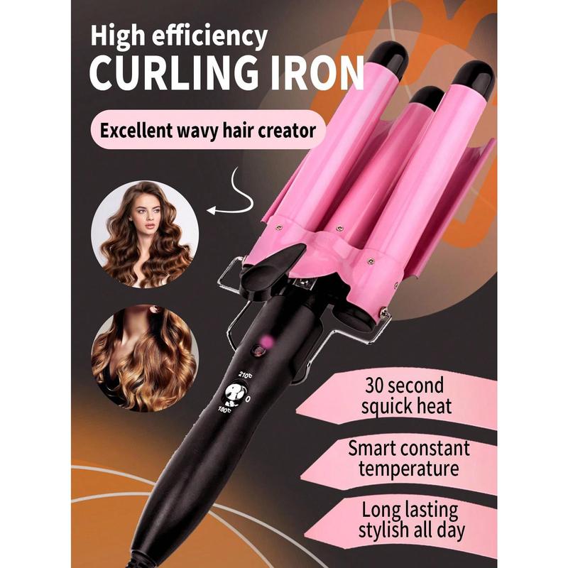 Three Barrel Curling Iron Wand Professional Hair Curling Iron Ceramic Irons Hair Wave Waver Styling Tools Hair Styler Wand Heated Styling Iron Brush Fast Heating Hair Wand Curler In All Hair Type