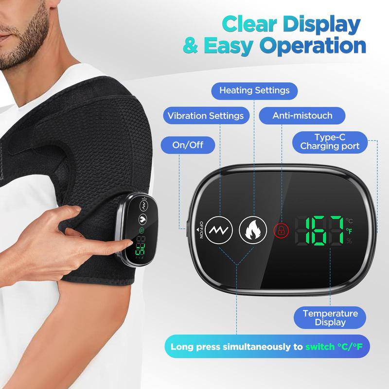 Shoulder Massager, 3-speed Heating & 3-speed Vibration Massage Shoulder Pad, Portable Shoulder Massager for Home & Travel