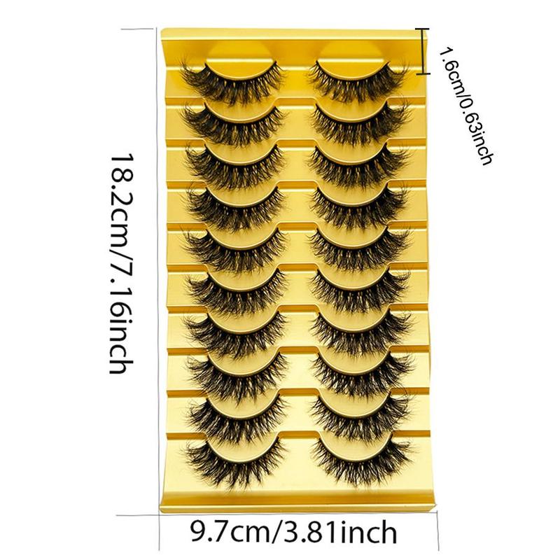 Fluffy False Eyelashes Cluster, 10 Pairs Wispy Cat Eye Look Curling Strip Lashes, Natural Curl Fake Eyelashes for Women Eye Makeup Enhancement