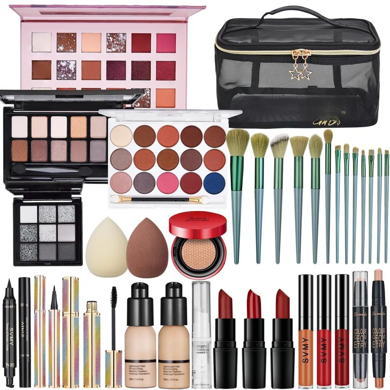 All In One Makeup Kit, Travel Makeup Kit, Makeup Kit for Women Full Kit, Makeup Gift Set for Women & Girls, Includes Foundation Eyeshadow Palette Lipstick Eyeliner Mascara  Brush Set