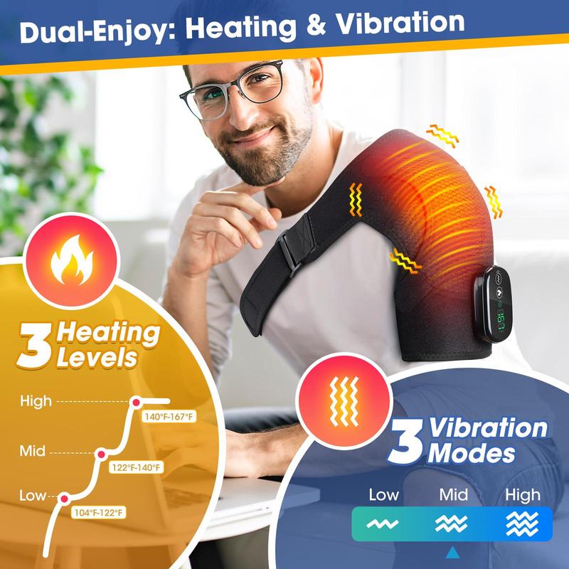 Shoulder Massager, 3-speed Heating & 3-speed Vibration Massage Shoulder Pad, Portable Shoulder Massager for Home & Travel