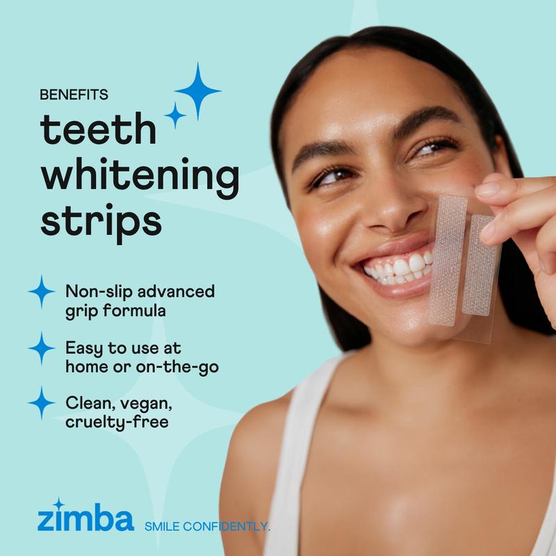 Zimba Teeth Whitening Strips Vegan, Enamel Safe, Hydrogen Peroxide Teeth Whitener for Coffee, Wine, and Other Stains, 28 Strips, Daily Oral Care