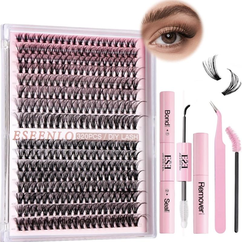 ESEENLO LASH Waterproof Lash Kit 320 PCS natural look Long lasting Individual Lashes Beginner Friendly Eyelashes with Tweezers Bond&Seal Extensions at Home thick lash kit individual lash extensions Fluffy Natural