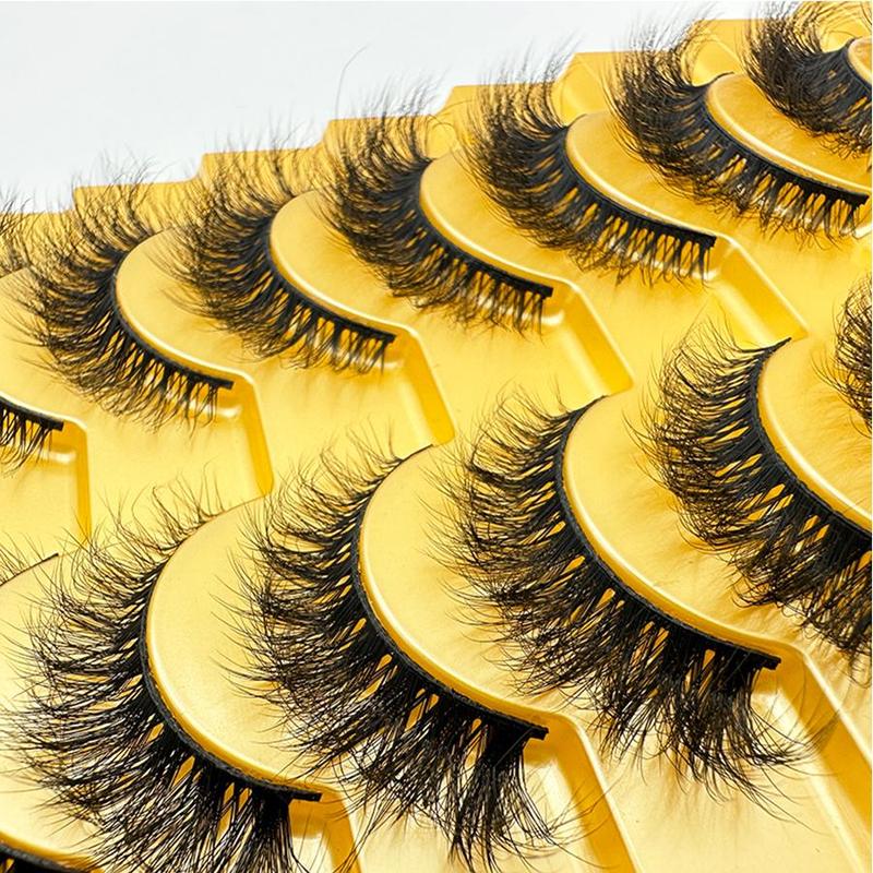 Fluffy False Eyelashes Cluster, 10 Pairs Wispy Cat Eye Look Curling Strip Lashes, Natural Curl Fake Eyelashes for Women Eye Makeup Enhancement