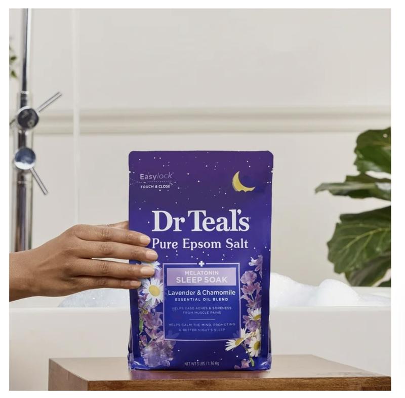 Dr Teal's Epsom Salt Magnesium Soak, Sleep Blend with Melatonin, Lavender & Chamomile, 3 lbs