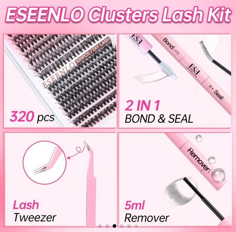 ESEENLO LASH Waterproof Lash Kit 320 PCS natural look Long lasting Individual Lashes Beginner Friendly Eyelashes with Tweezers Bond&Seal Extensions at Home thick lash kit individual lash extensions Fluffy Natural